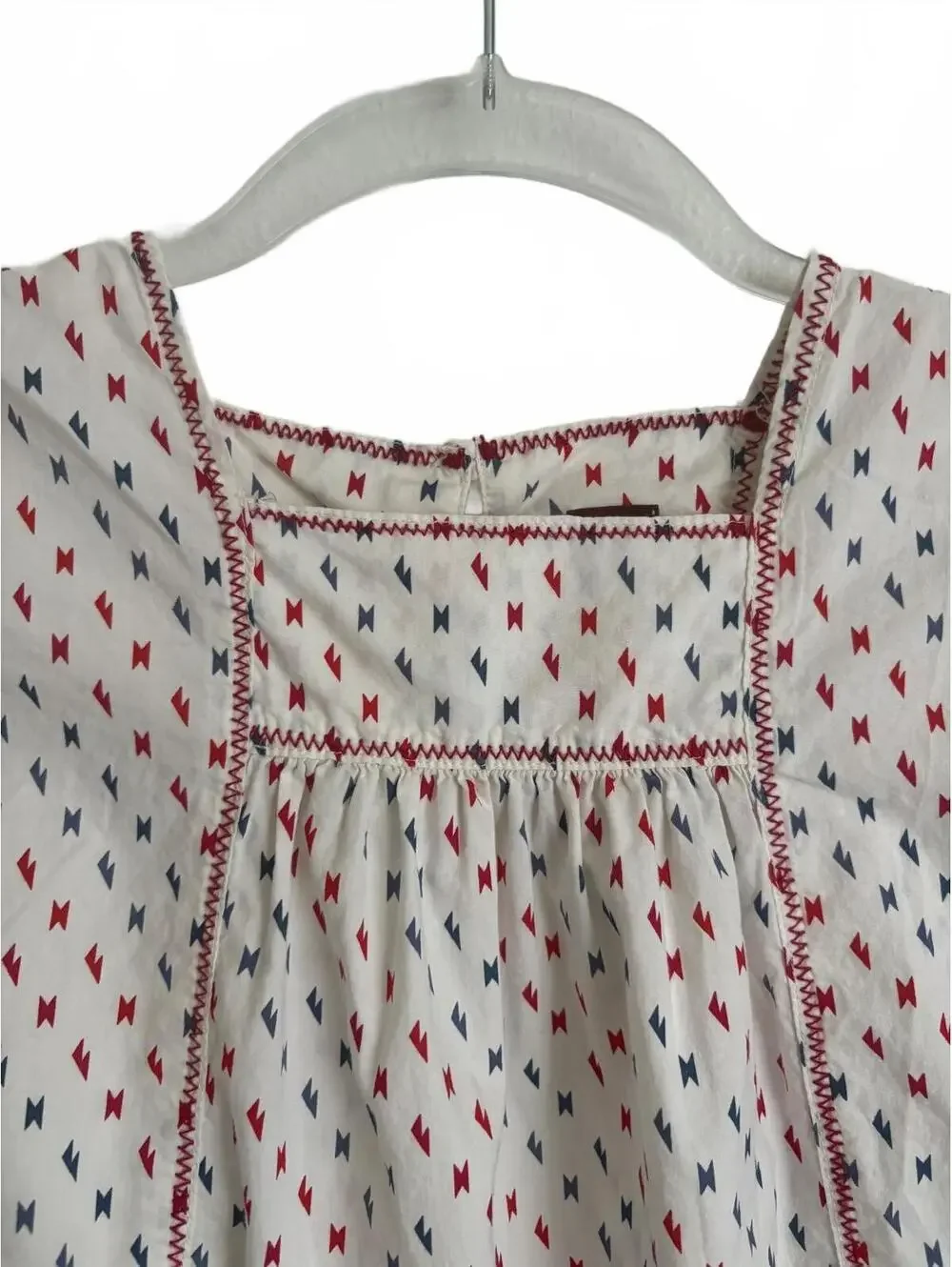Tea | Girls 100% Cotton Lightweight White Red Blue Short Sleeve Dress Size 5